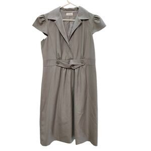 Calvin Klein Cap Sleeve Faux Belt Shirt Dress Knee Length Gray Womens Size 12